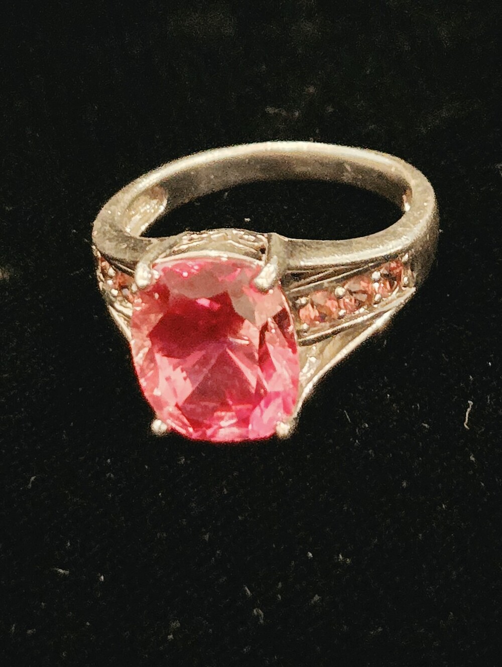 Vintage Designer "LB" Pink Sapphire and Pink Tourmaline Sterling Silver Ring.